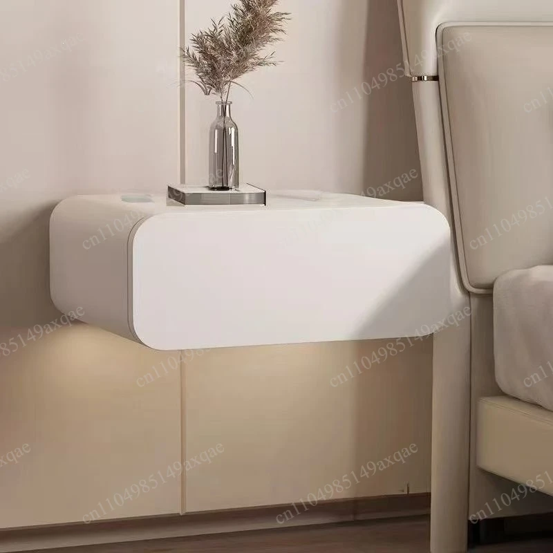 Floating nightstand: Bedroom nightstand: minimalist, modern, minimalist home use, leather light luxury storage bedside table,