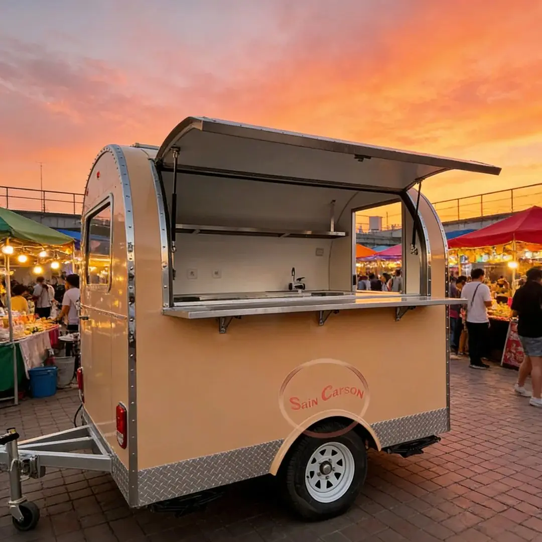 

Fiberglass Food Trailer Mobile Catering Cart with Foldable Awning Workstation for Street Food Business Concession Trailer