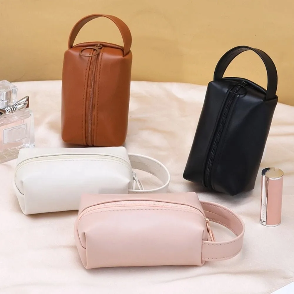 Small Data Cable Storage Mini Cosmetic Bag Handle Water-resistant PU Makeup Bag PU Leather Portable Travel Toiletry Bag Travel