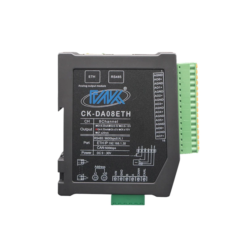 CK-DA08ETH 8-Channel Remote IO Acquisition Module Modbus TCP 0-10V 4-20mA Analog Output RS485 Interface Ethernet