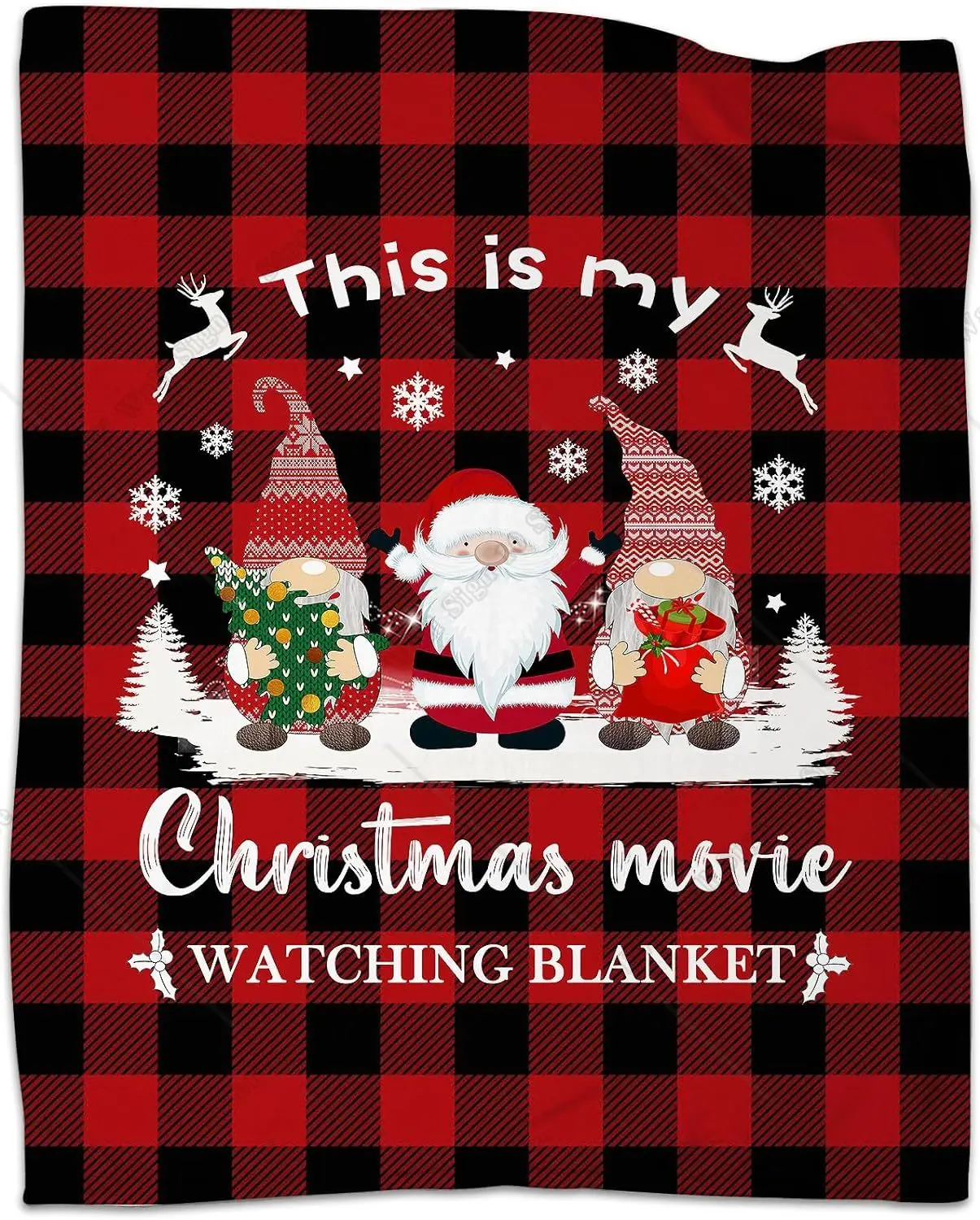 Christmas Fleece Throw Blankets This is My Christmas Movie Watching Blanket Xmas Gnomes Red Black Buffalo Plaid Warm Blanket