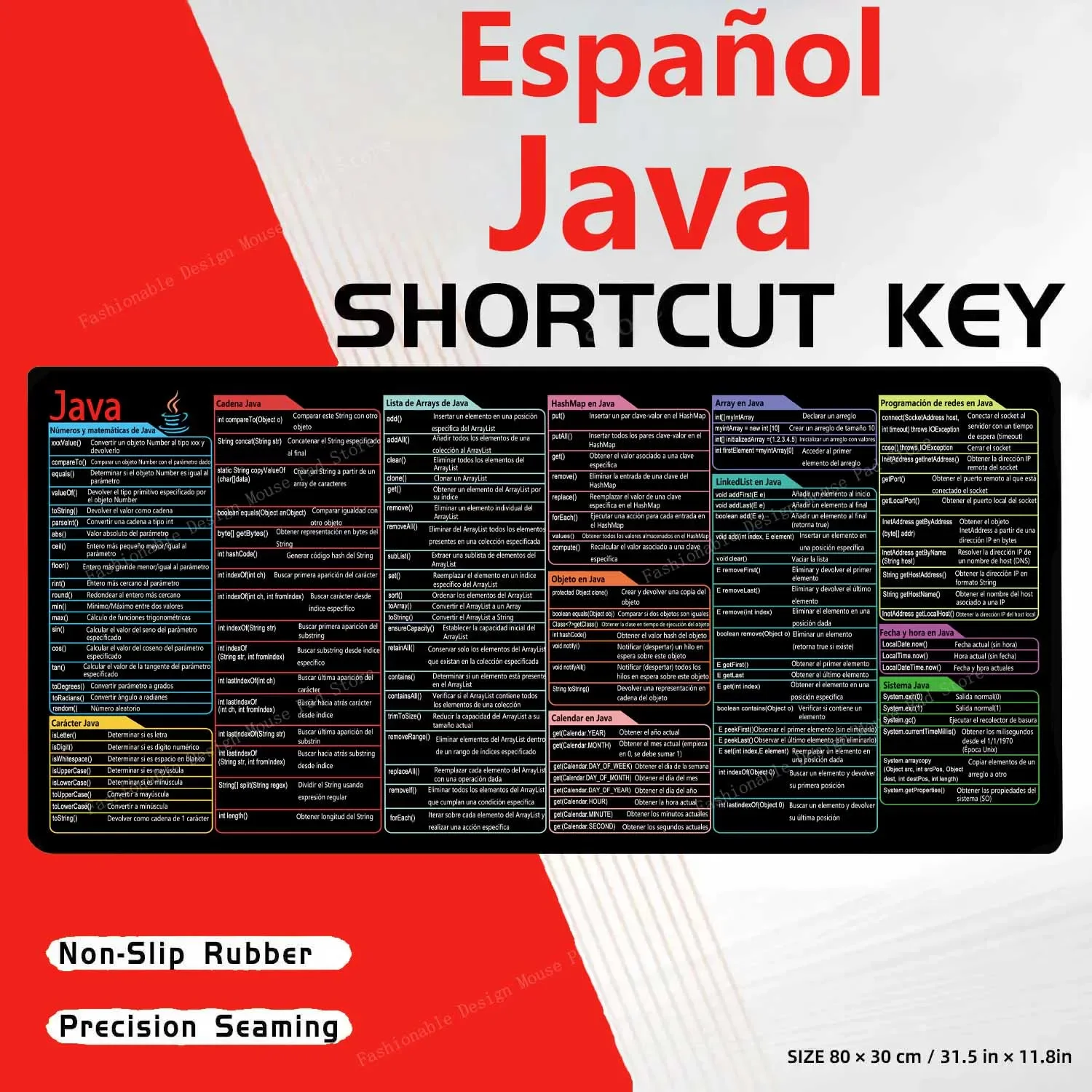Español Spanish Java Programing Shortcut Keys Mouse Pad Desk Mat Office Software Mousepad Users Anti Slip Extended by Office