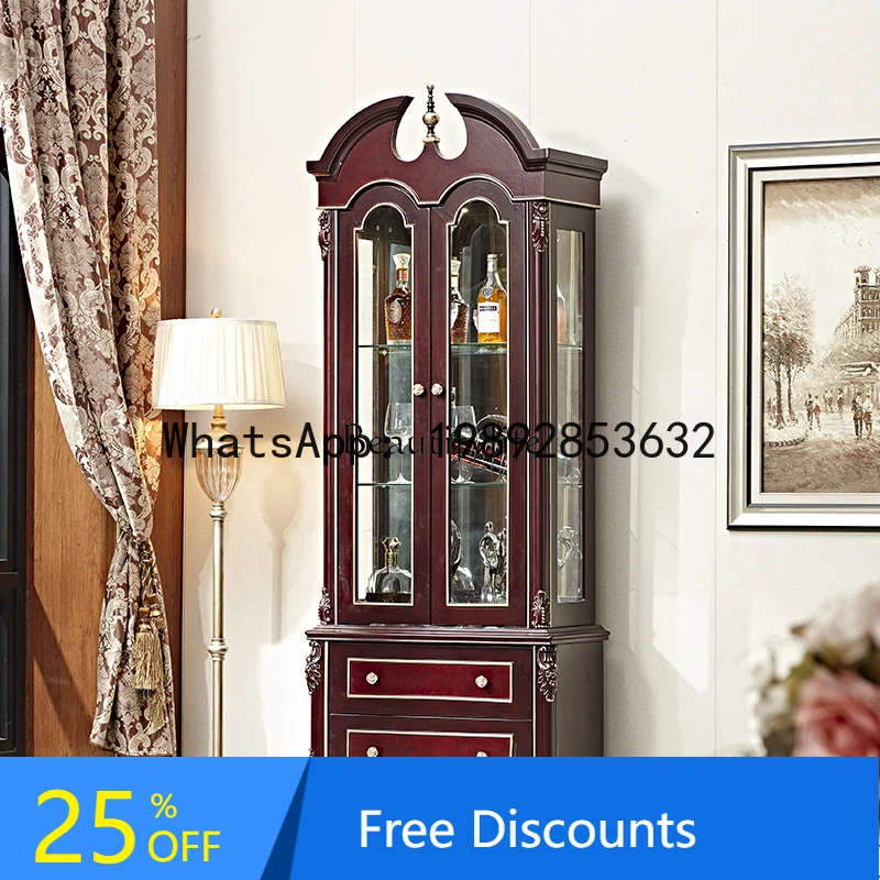 

CC American retro double-door wine cabinet, living room high storage European carved dining side cabinet