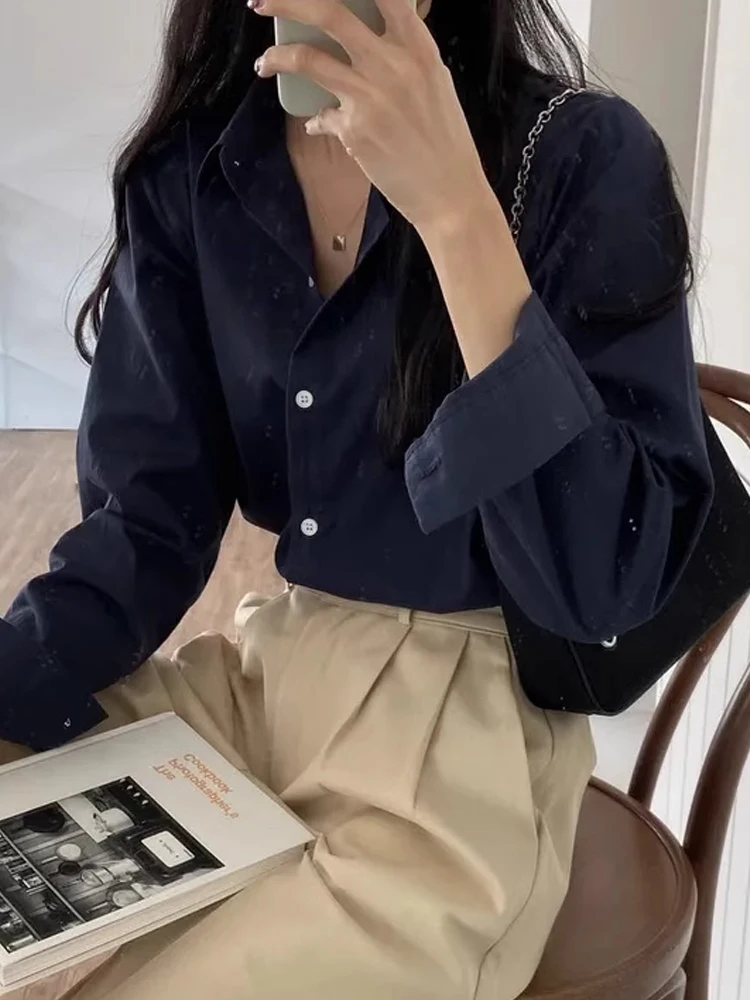 

Шикарные синие рубашки Женская одежда Осенняя рубашка Advanced Design Sense Французский шикарный маленький топ с длинными рукавами