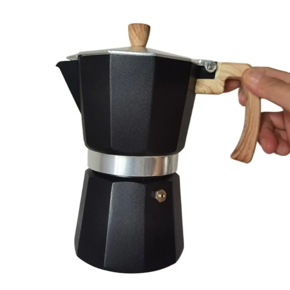 Classic Octagonal Aluminum Moka Pot 150ml/300ml Durable Espresso Maker Pot Wood Pattern Handle Coffee Percolator Kitchen