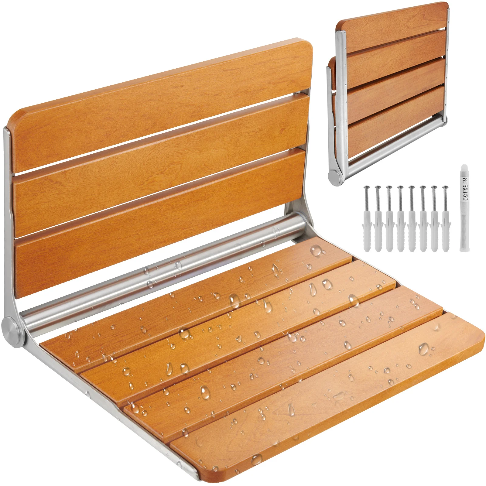 VEVOR Folding Shower Seat Wall Mounted Fold Up Shower Bench  Space Saving Home Care Fold Down Shower Chair for Pregnant Women