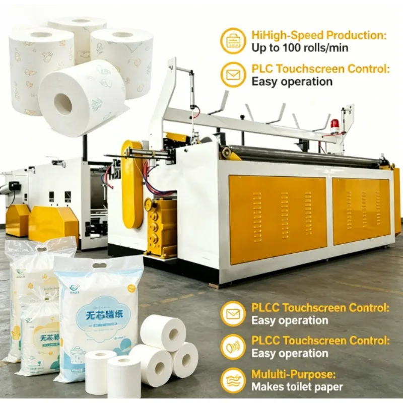 Customized Factory Cheap Price Toilet Paper Manufacturing Equipment Paper Roll Making Machine With Motor PLC Control 3T/DAY Capa