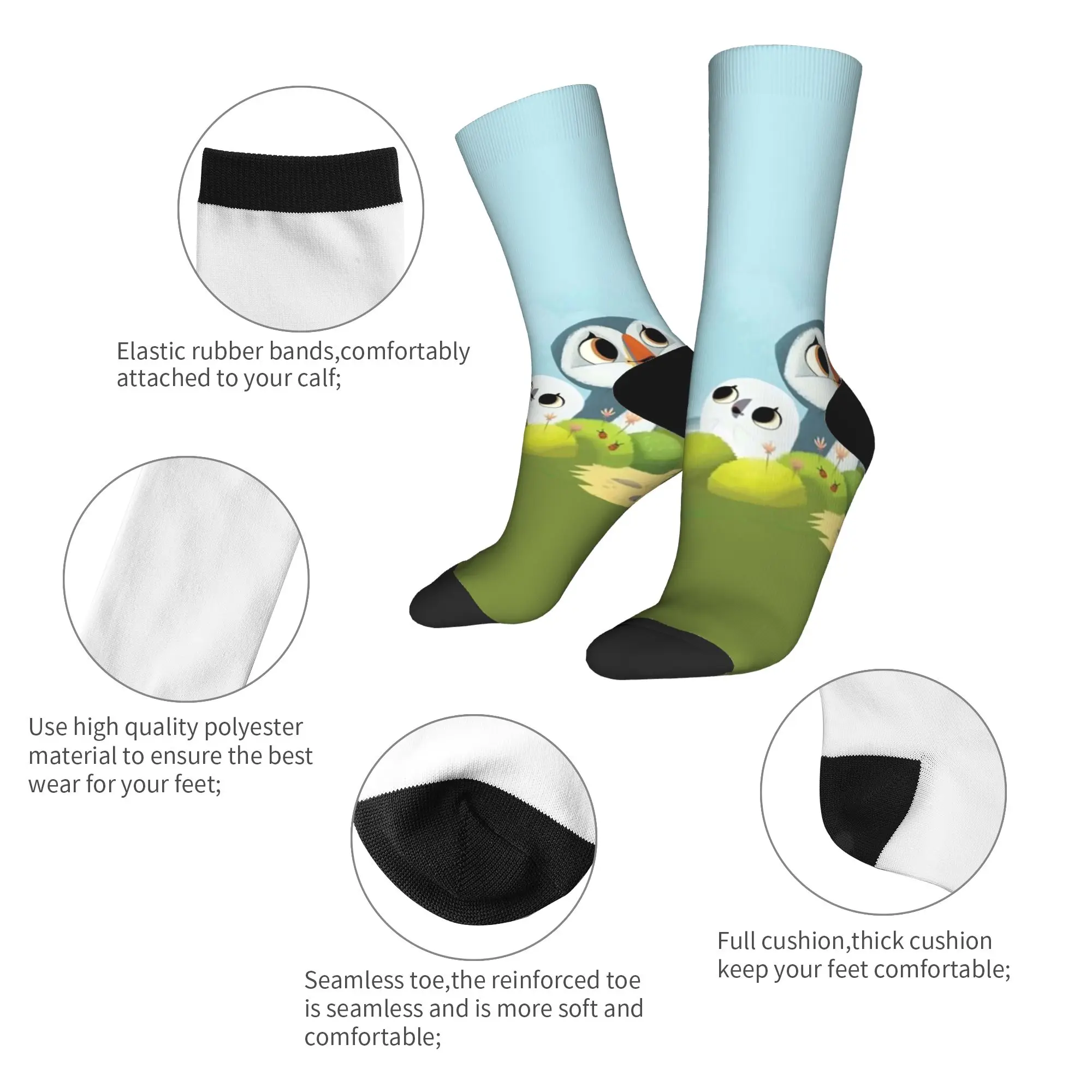 جوارب Puffins Rocks جوارب جرافيك مضادة للعرق للجنسين جوارب رجالية متوسطة ناعمة للخريف جوارب تسلق كاواي