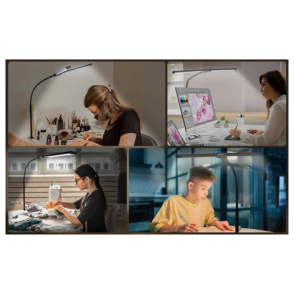 LED Desk Lamp with Clamp, Double Head Desk Light,Levels Clip-on Desk Lamp Eye-Caring Table Lamp, Monitor Light