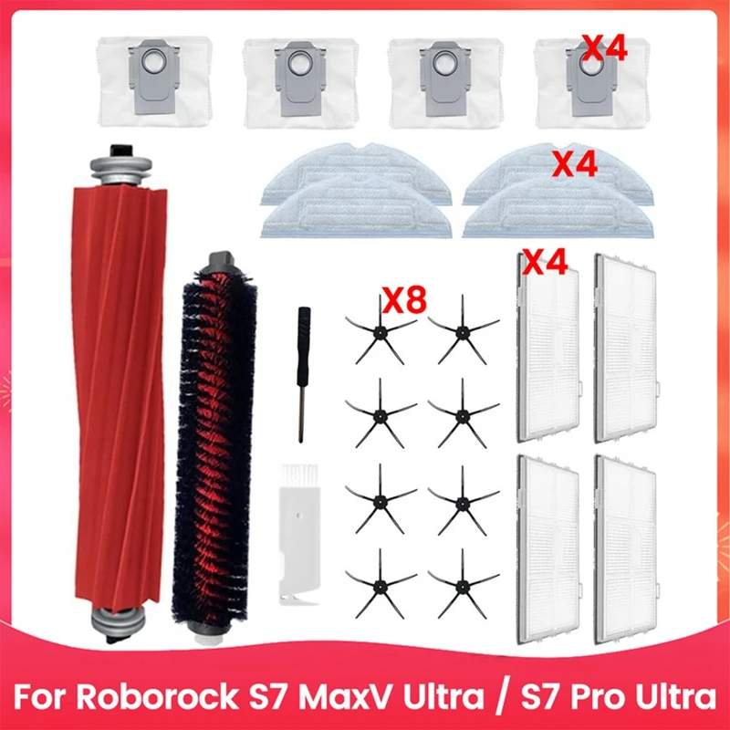 Y37A-For Roborock S7 Maxv Ultra / S7 Pro Ultra Vacuum Cleaner Main Side Brush HEPA Filters Mop Cloth Dust Bags Accessories