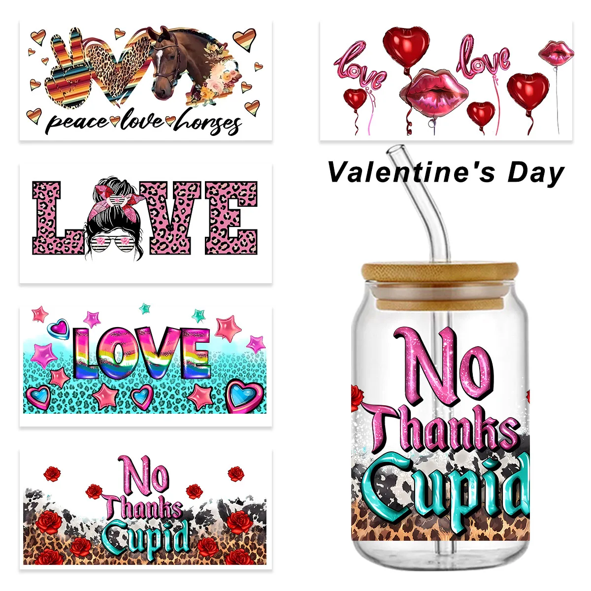 

Valentine's Day hot selling design 3D uv dtf cup sleeve sticker Wild Rose theme 16oz Glass UV DTF Wrap