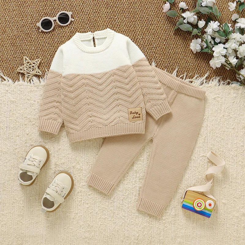 

1-3Y Infant Boys Girls Clothes Casual Crew Neck Long Sleeve Sweaters Pullovers+Trousers Toddler Unisex Sport Suits Autumn Winter