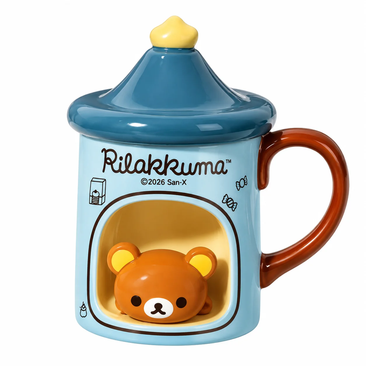 Hot In Stock Mug Cup With Lid Cute Cartoon Rilakkuma Coffee Milk Tea Cup Novelty Water Cup Drinkware Home Commodity
