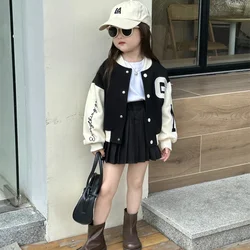 Autumn Baby Girls Clothes Sets Infant Sports Baseball Uniform Letter Cardigan Jackets Top and  Pleated Skirt Suit Kid Outfits