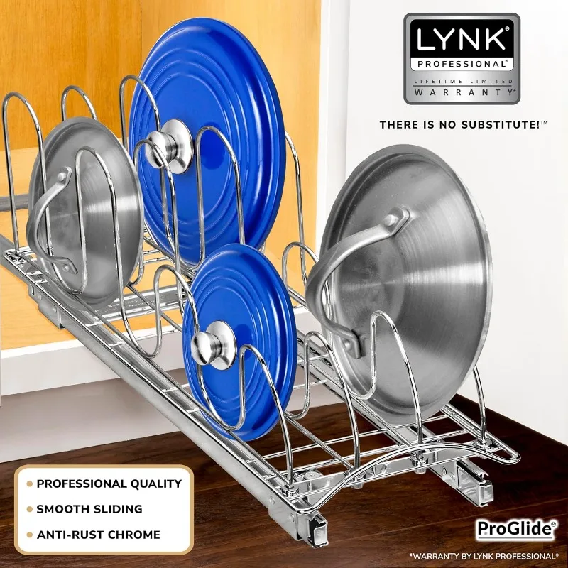 Выдвижная полка-органайзер для крышки кастрюли и простыней для печенья для шкафа — ширина 7,25 x 21 дюйм, хром