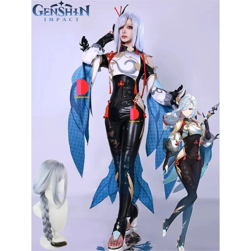 

Genshin Impact Shenhe Косплей Костюм Сексуальный Аниме Комбинезон Хэллоуин Наряд для Женщин Парик Партия Униформа Высокое Качество Полный Комплект