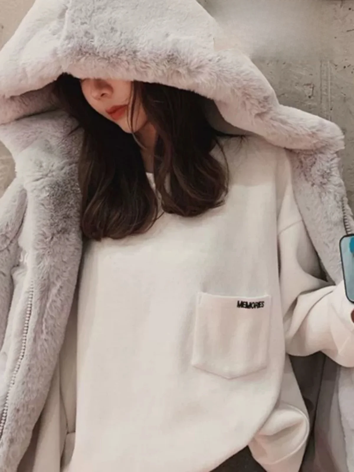 Korean Sle Loose Thiened Plu Coat Autumn Winter Women's Hooded Jaet Artificial  Fur Medium Length Fur Coat