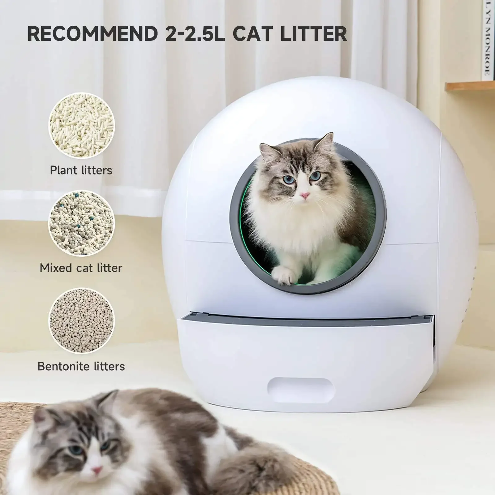 Gato automático grande, envío desde almacén UE EE. UU. Muebles de inodoro para gato, autolimpiante inteligente Caja