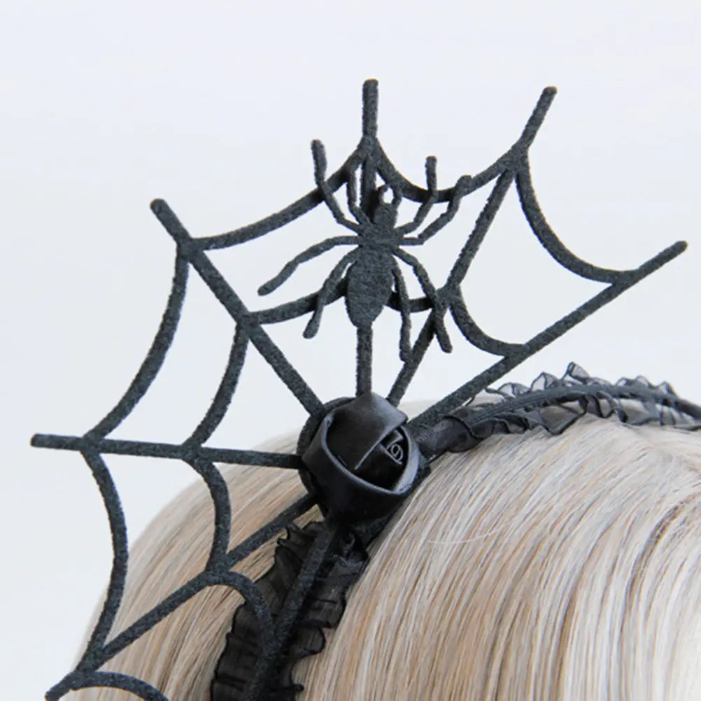Black Spider Web Headband Halloween Prop Costume Accessory One Size Fits Most Comfortable Human Head Shape Design Lightweight