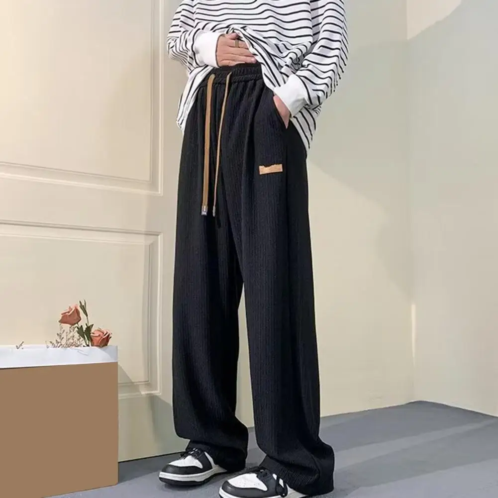 Loose Fit Pants Japanese Style Wide Leg Sweatpants with Drawstring Waist Side Pockets Comfortable Gym Traning Joggers for Men