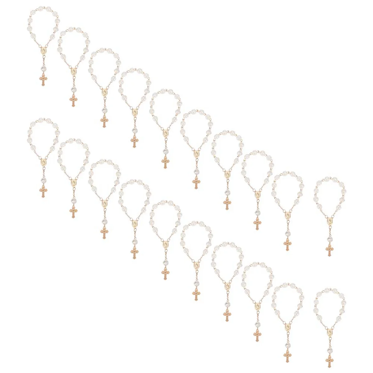 

ABLK 20Pcs Baptism Favors with Cross Mini Rosaries Acrylic Beads Bracelet Christening Communion Finger Rosarie Bracelet
