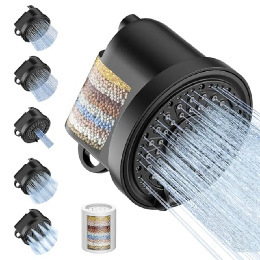 

Filtered Shower Head with 30 Stage Water Softener Filter, 6 Inch High Pressure Showerhead for Hard Water, 5 Spray Modes to Remo
