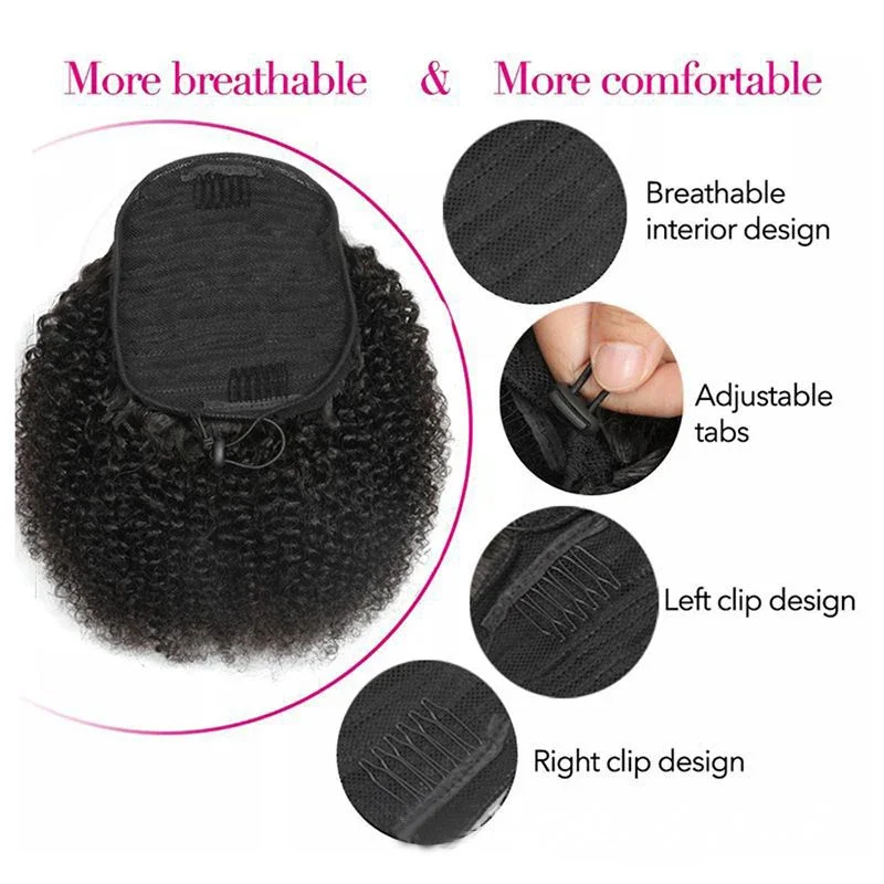 Afro Kinky Curly 4C Ponytail Extension for Black Women Heat Resistant Real Human Hair Instant Clip in Drawstring Ponytail