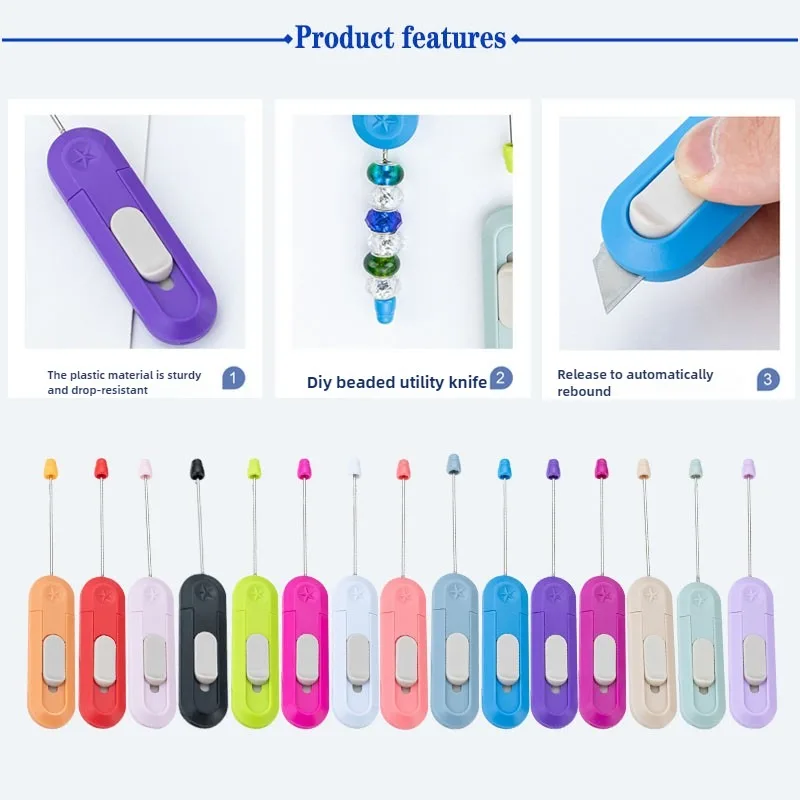 10pcs DIY Multicolor Beaded Utility Knife Convenient and Strong Unpacking Express Knife Beaded Hand Paper Cutter Tool Knife.