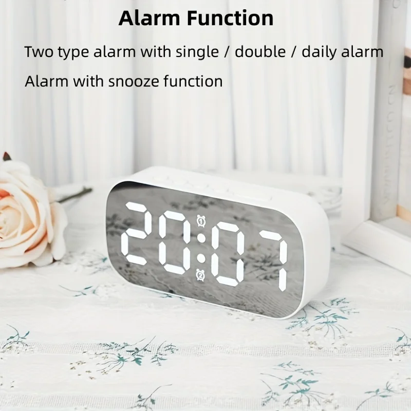 Alarm Clock Simple Digital Clock Desktop Table Mirror LED Clock