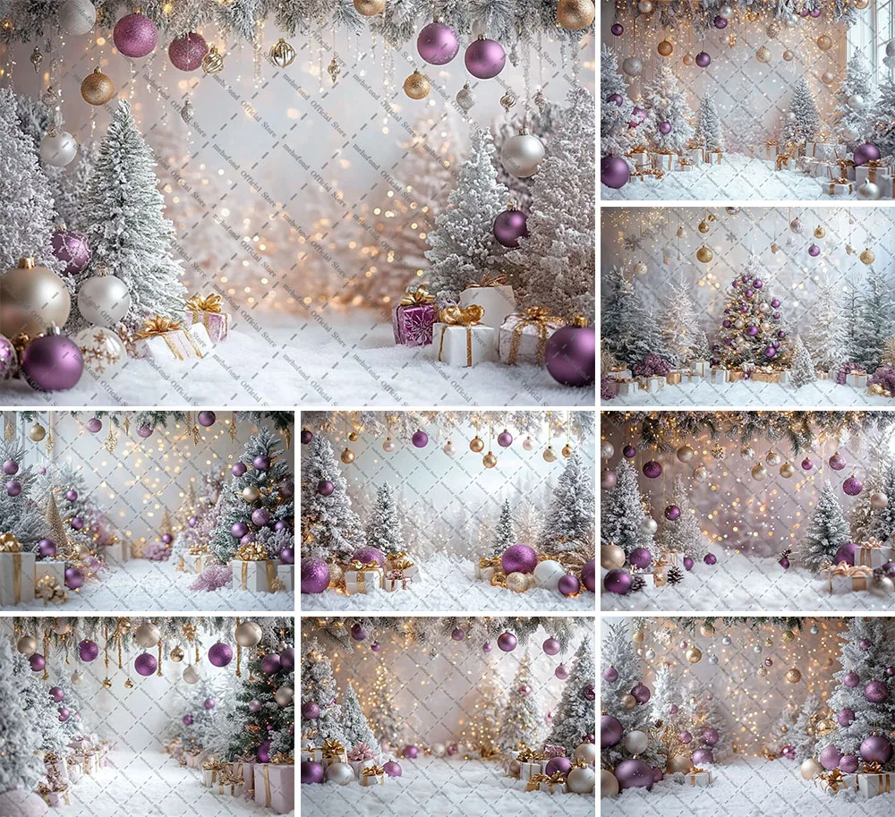 mehofond-fotografia-fundo-inverno-natal-bola-roxa-glitter-arvore-de-natal-criancas-familia-retrato-decoracao-pano-de-fundo-estudio-foto