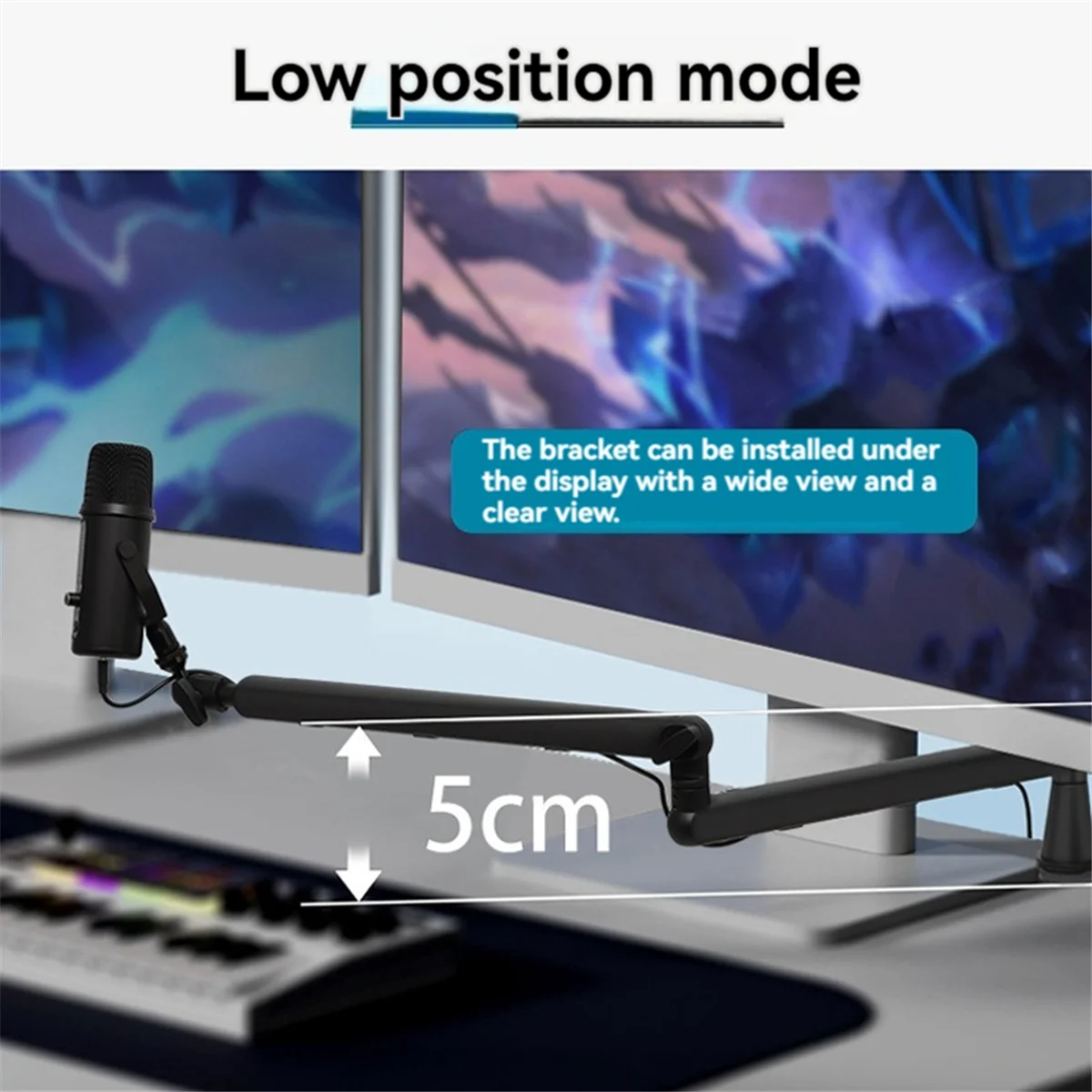 Thin Microphone Arm, Microphone Boom Arm Desktop Stand with Microphone Clip,Adjustable Cantilever Stand for Phone Tablet