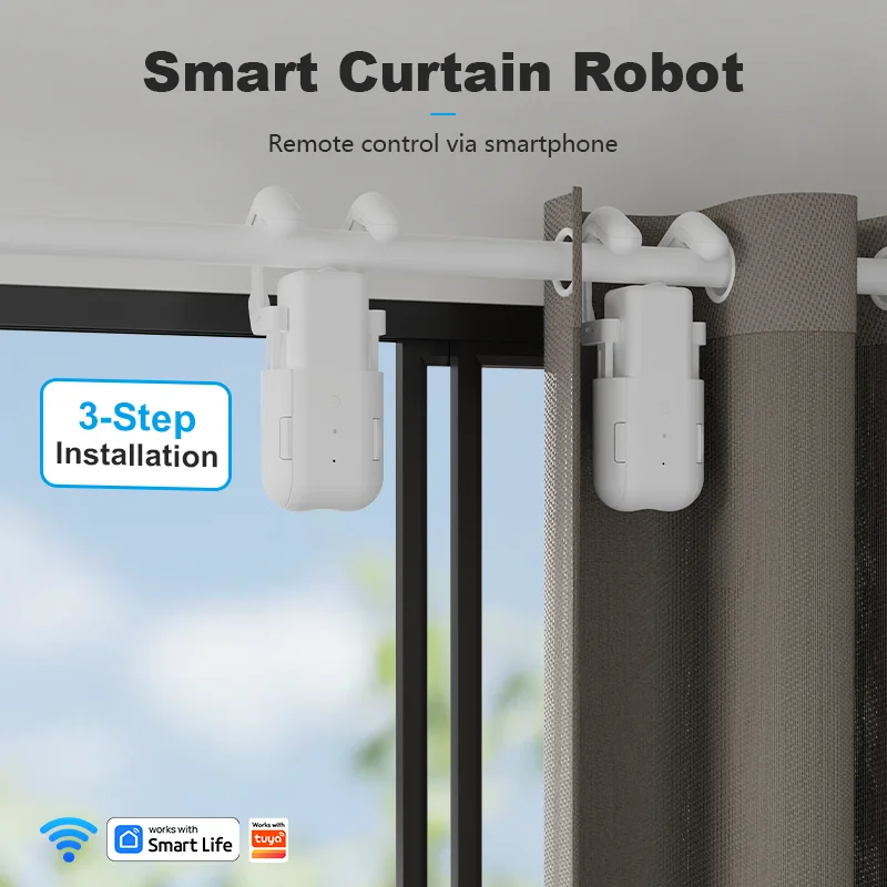 

Smart Curtain Robot WiFi APP Remote Control/Voice Control (Alexa Google Siri) For Rome/TU shaped Track , Pull-to-start 15KG load