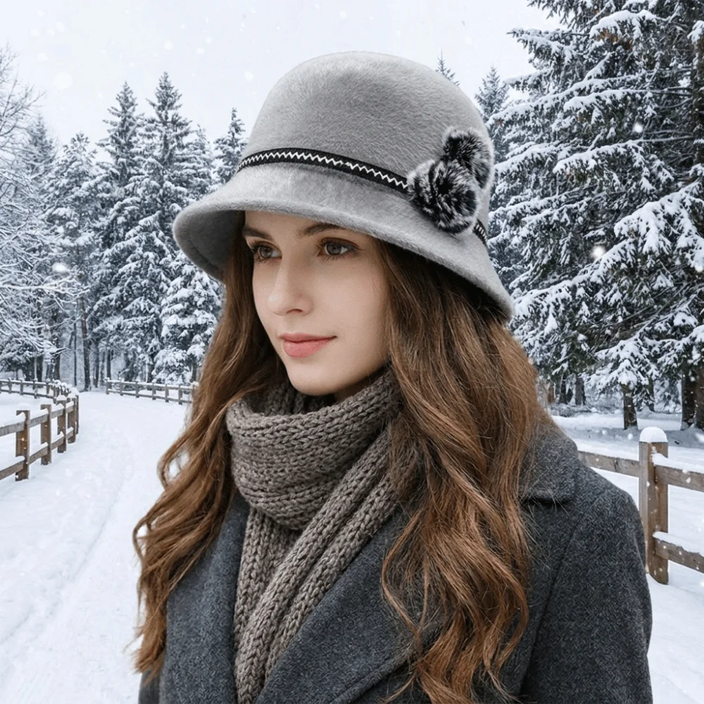 Vintage Imitation Fur Topper Hat Solid Color French Style Fisherman Hat Ball Hepburn Woolen Bucket Hat Lady