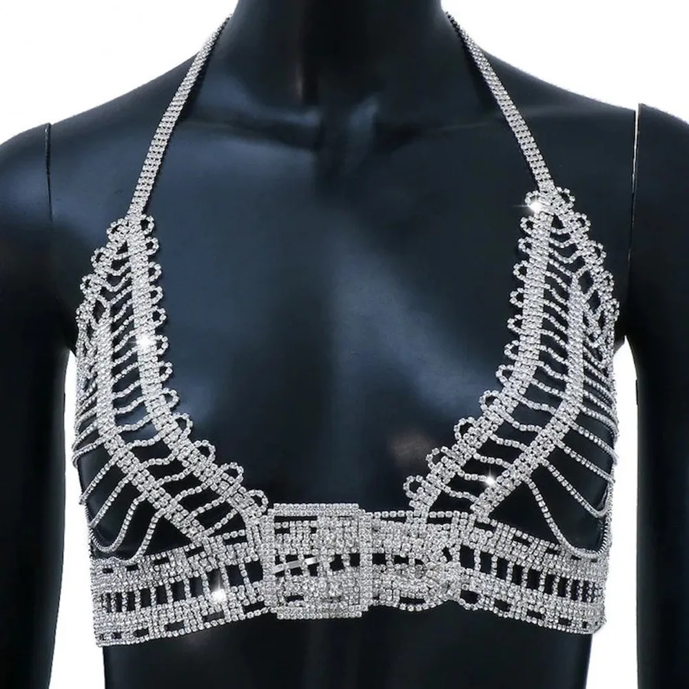2025 جديد مثير المياه الماس الجوف حزام رئيس نمط شرابة الجسم الماس تانك القمم قابل للتعديل أداء الموضة الملابس yj586