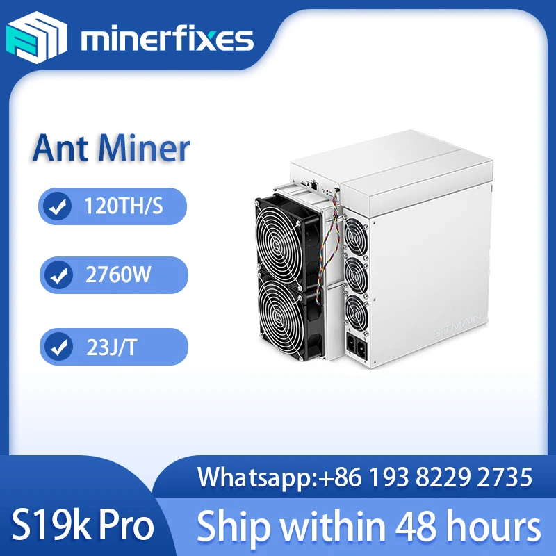 

Bitmain Antminer S19k Pro (120Th) Bitcoin Miner BTC/BCH/BSV SHA256 Air-cooling Miner