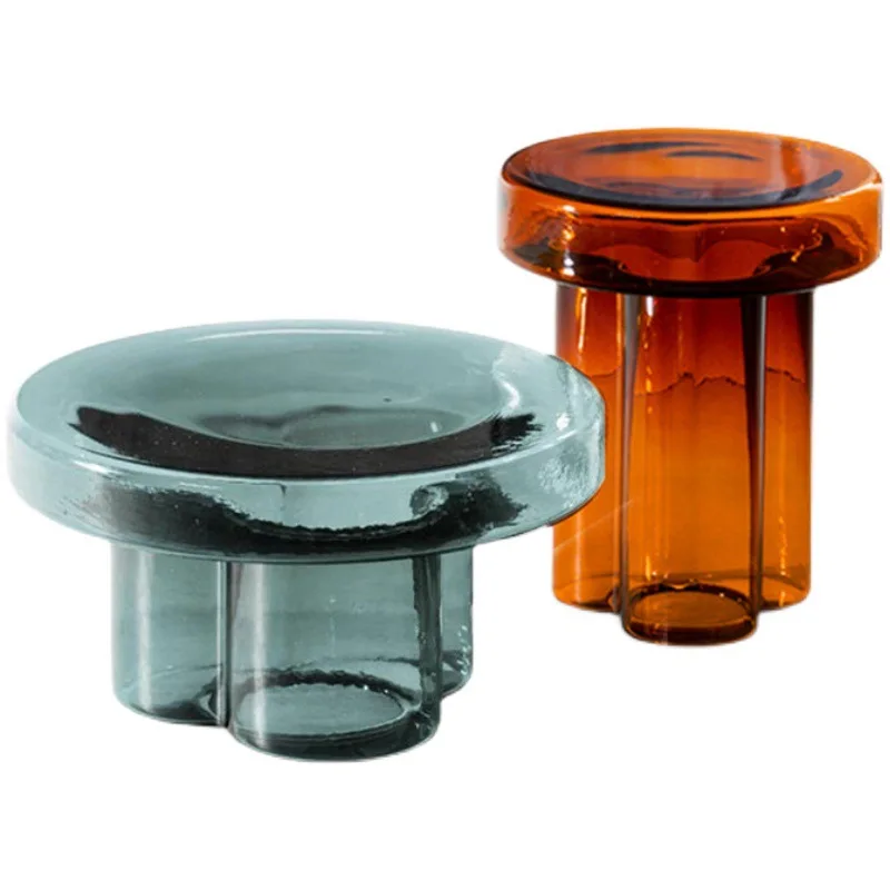 

Jichuang modern design art round coffee table fully equipped Nordic simple small apartment amber petal glass edge table