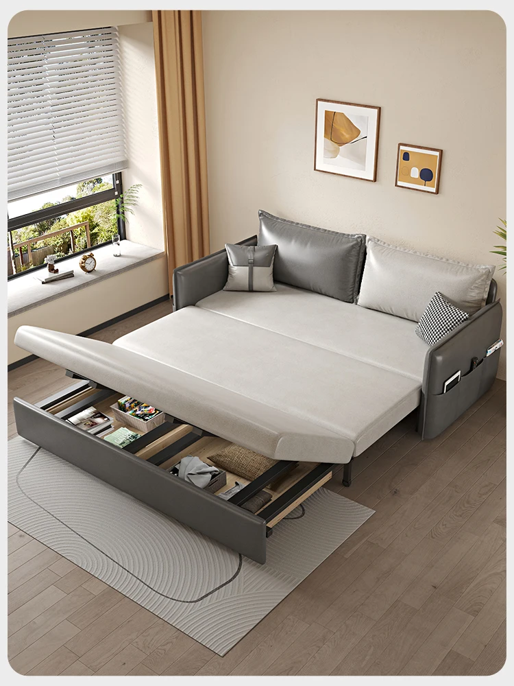 

Sofa bed, dual-purpose living room, multifunctional double bedroom, expandable small unit, internet famous solid