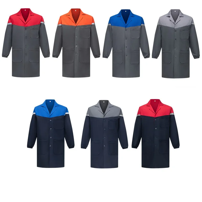 ชุดคลุมทำงานสีน้ำเงิน ป้องกันฝุ่นละออง แขนยาว แบบสะท้อนแสง สำหรับงานโรงงาน