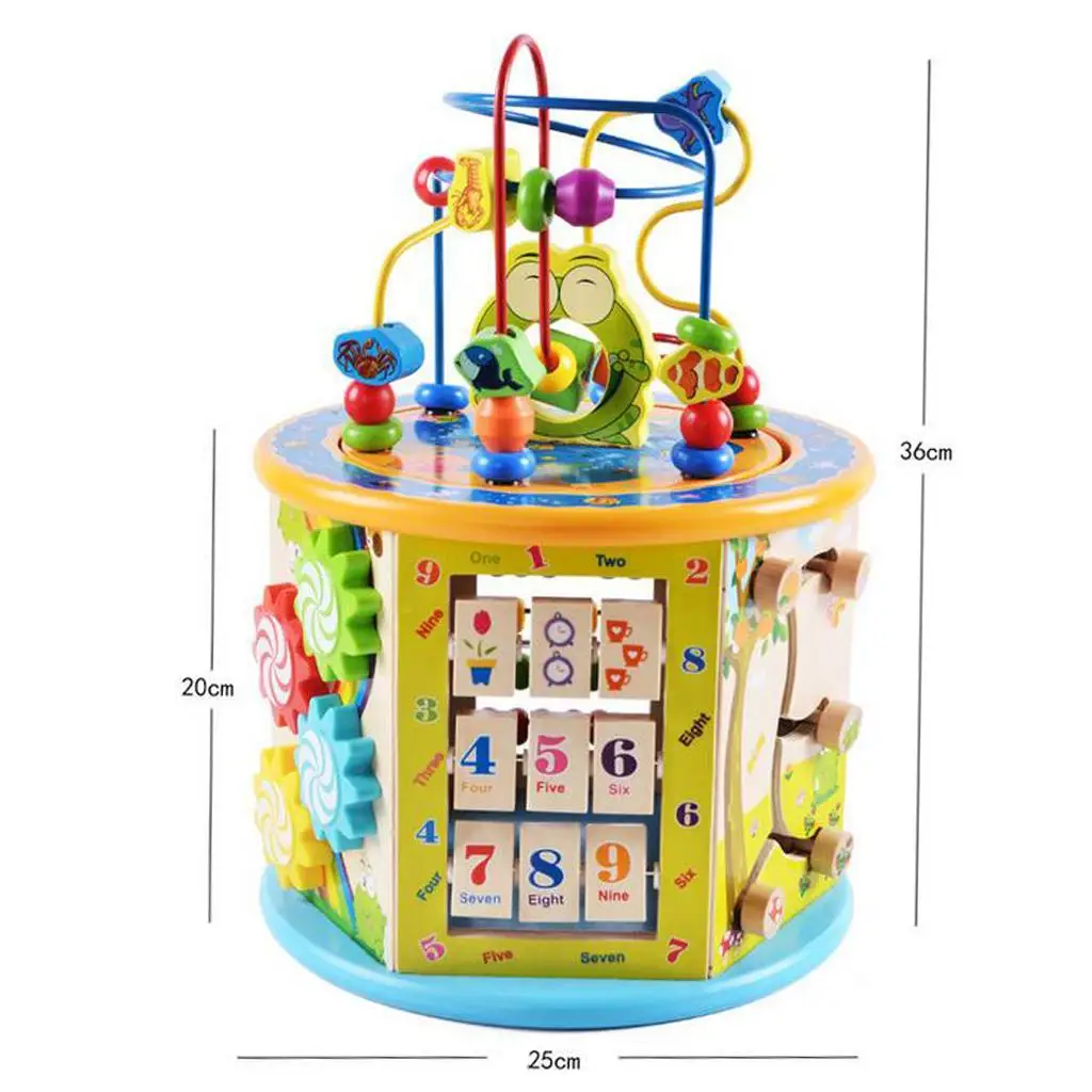 8 funções de madeira animais frutas contas metal montanha-russa brinquedo educativo