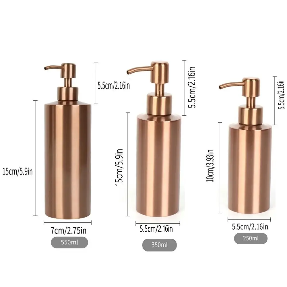 Stainless Steel Soap Dispenser 250ml/350ml/550ml Rose Gold Lotion Pump Refillable Bottles Metal Pump Hand Sanitizer Bottle