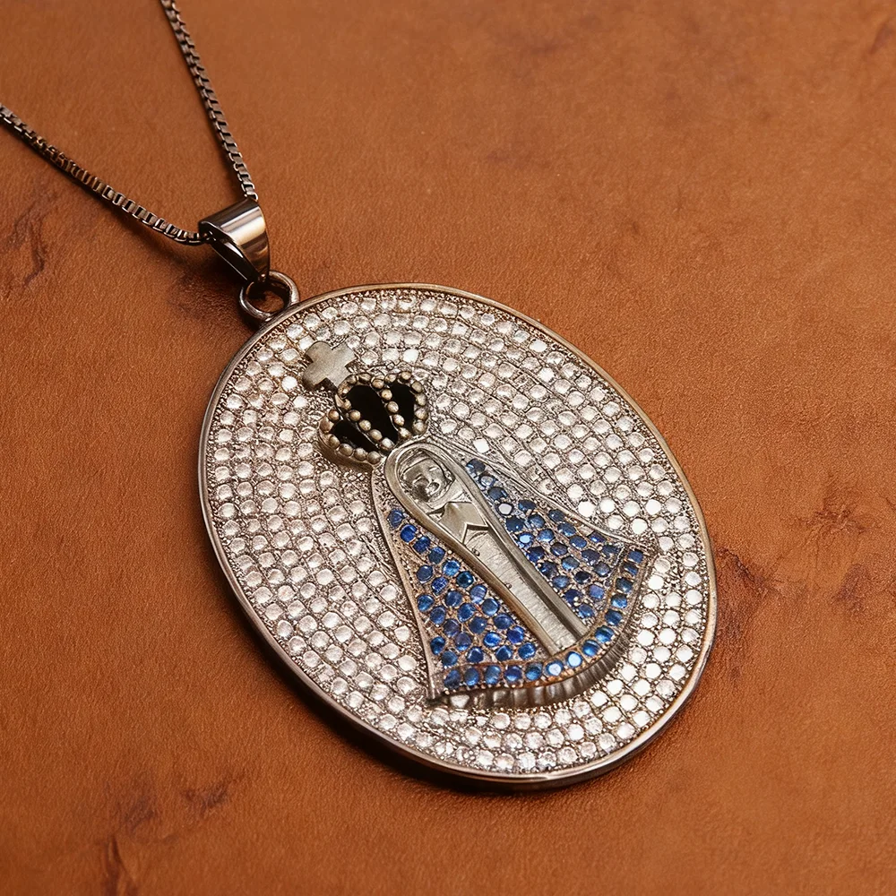 

Explosions Notre Dame Cross Crown Necklace Men's And Women's Real Gold Plated Zircon Retro Style Round Brand Exquisite Clavicle