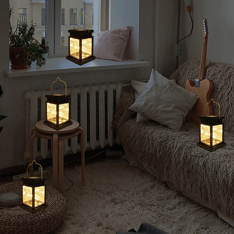 أضواء LED الشمسية في الهواء الطلق التركيز الطابق الفوانيس لوحة شمعة تيرازا داخلي معلق شرفة الطيور إضاءة ديكورية للحديقة