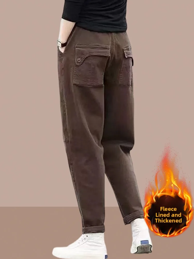 

Thiened Fce Women's Work Pants Autumn Winter New Sle Harlan Casual Wide Leg Jeans High Waist Comfortable Breathable