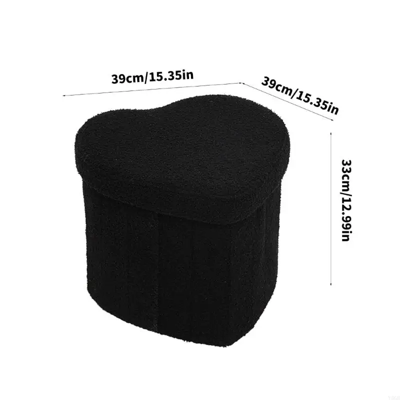 Heart Storage Ottoman with Lidded Storage, Plush Textured Upholstery Accent Stool and Footrest for Bedroom Living Room Y5GB