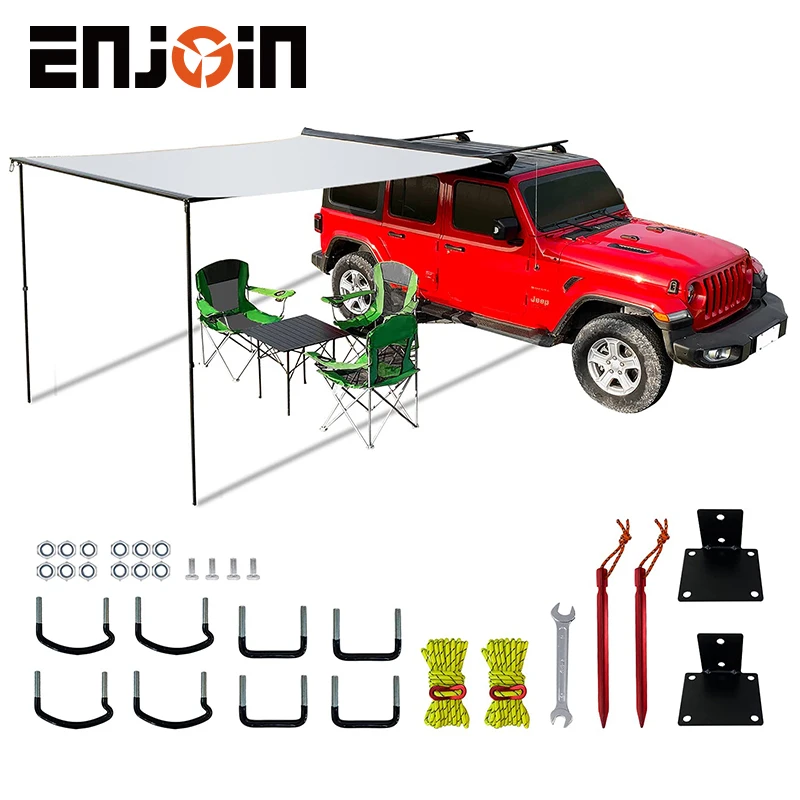 ENJOIN 4x4 Roof  Car Side Awning SUV Shelter Outdoor Camping Oxford Road Waterproof Retractable 200x200x200cm Aluminum
