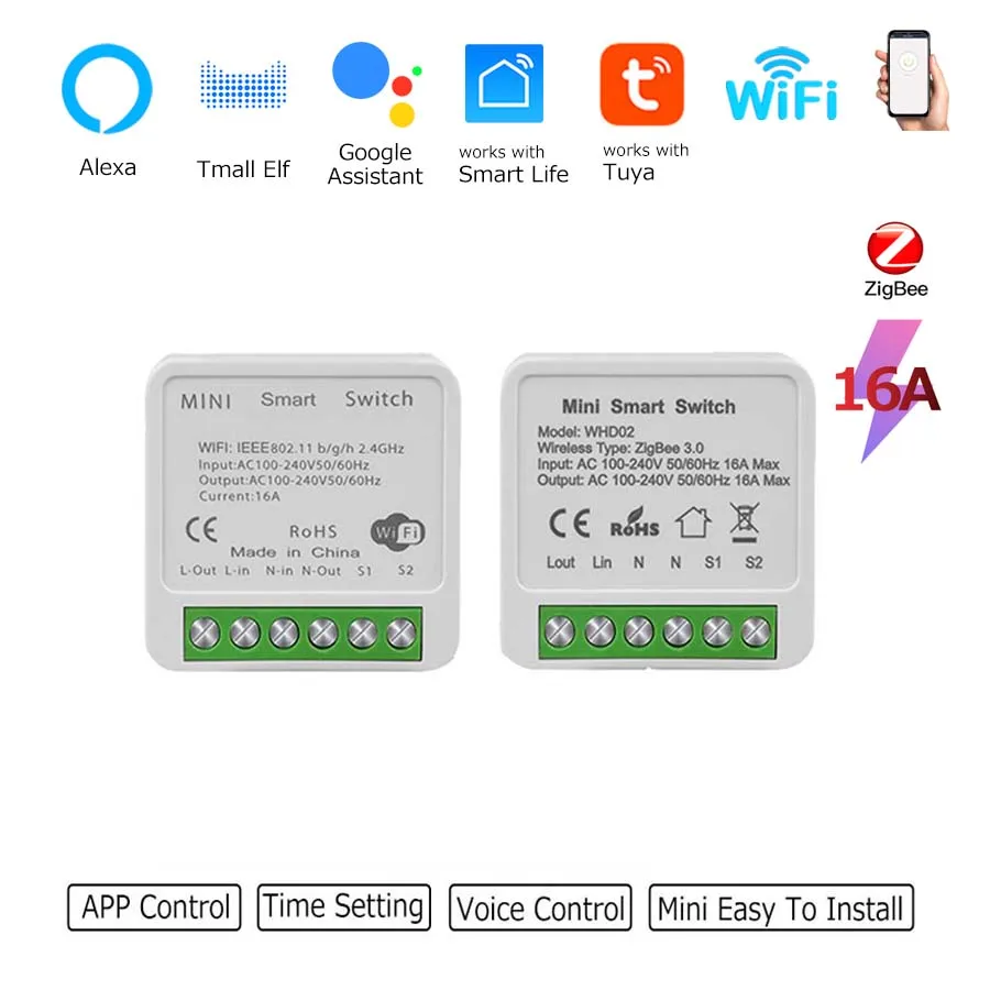 

Tuya ZigBee WiFi Smart Switch 16A 100-240V 2 Way Control Breaker Relay Smart Life APP Voice Control Works with Alexa Google Home