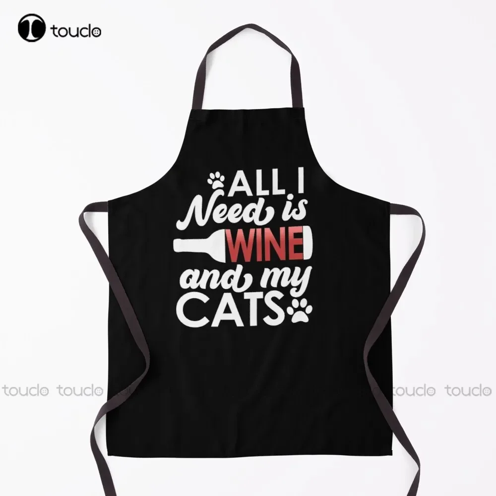 All I Need Is Wine And My Cats Apron Canvas Apron For Women Men Unisex Adult Garden Kitchen Household Cleaning Apron
