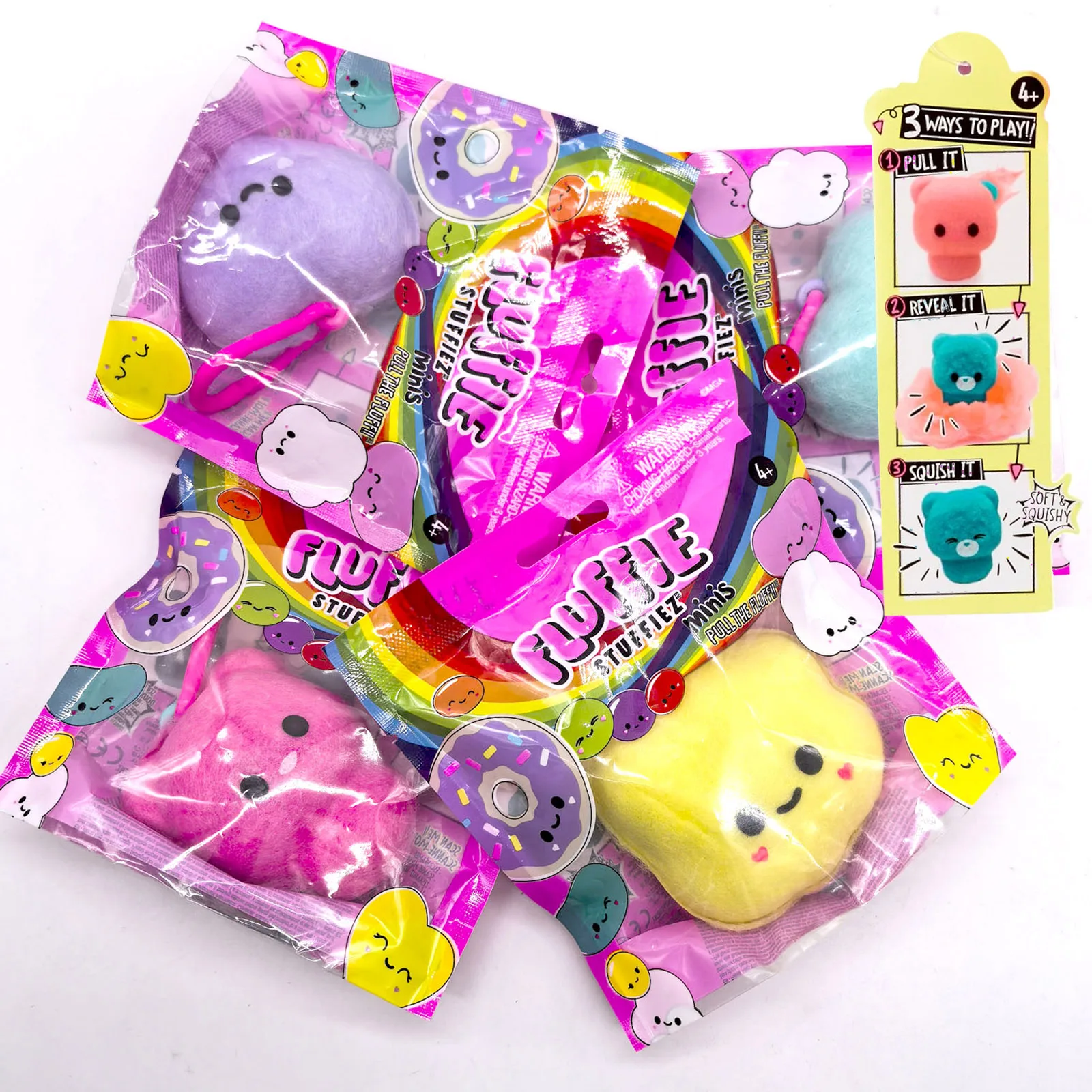 

Fluffie Stuffies Minis Squishy Popcorn Donut Blind Box Surprise Reveal Unboxing Soft and Squishable Tactile Play Fidget Kids Toy