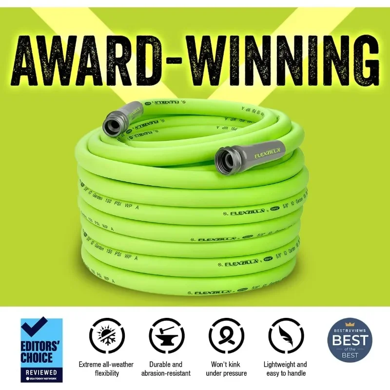 Flexzilla Garden Hose 5/8 in. x 100 ft., Heavy Duty, Lightweight, Drinking Water Safe, Zilla - HFZG5100YW-E, Green