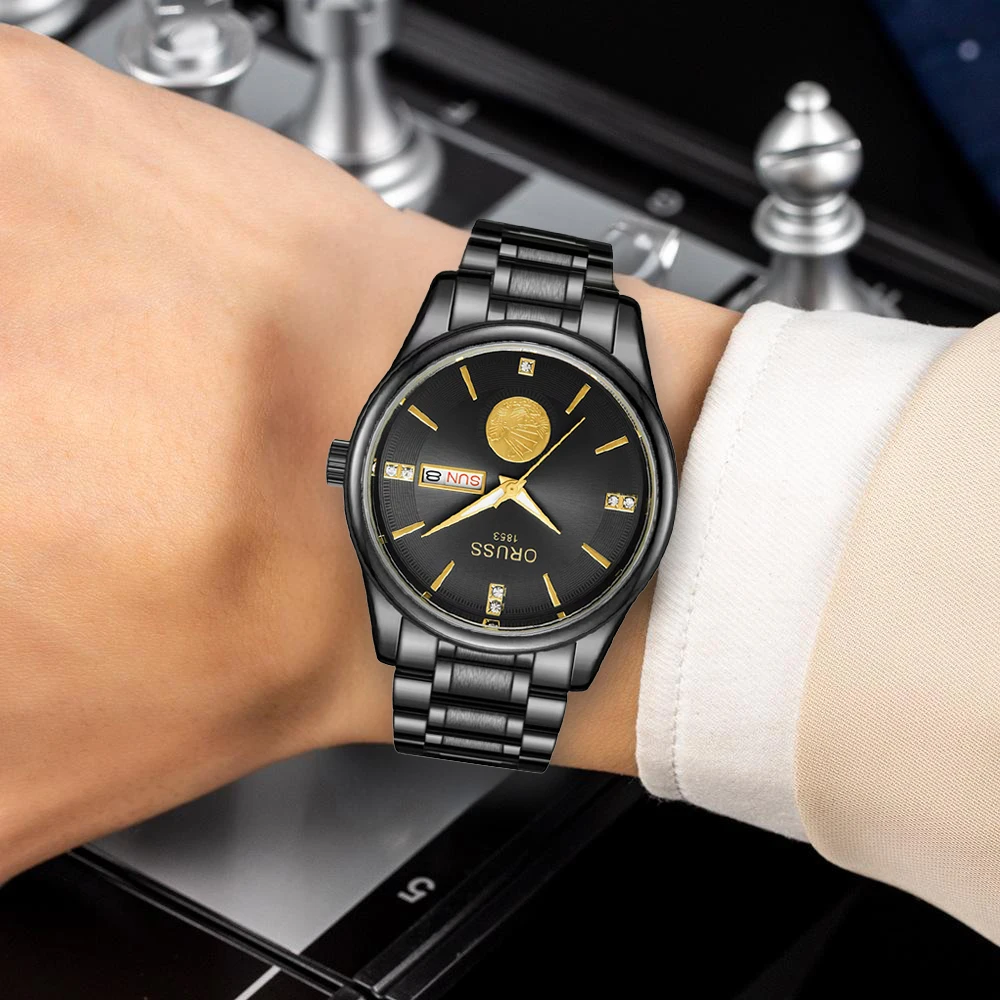 ORUSS Original High-end Luxury  Men's Watch Business  Wristwatches Stainless Steel Waterproof Quartz  Luminous Watch for Man